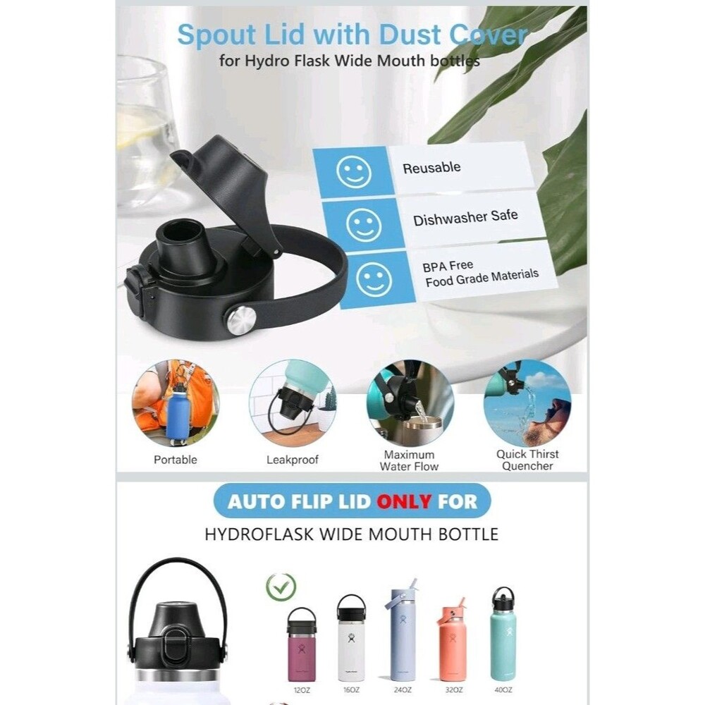 Auto Flip Lid for Hydro Flask Wide Mouth, Spout Lid Replacement Lid with Button